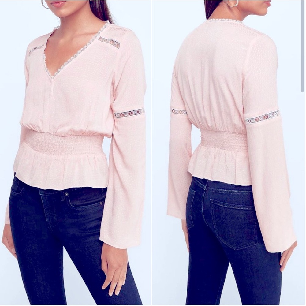 EXPRESS Top Long Flared Sleeve pretty Pink cinched waist, Small, EUC (CL-3)